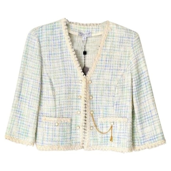 St. John Sweaters - St. John Sport Tweed Cardigan Gold Pocket Chain